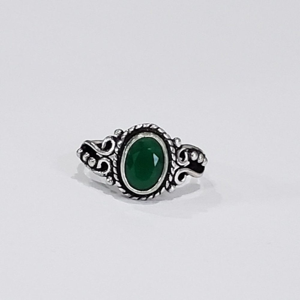 Emerald Ring, 925 Silver Emerald Gemstone Vintage… - image 1